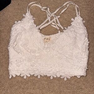 POL White Lace Cropped Bralette with Braided Straps